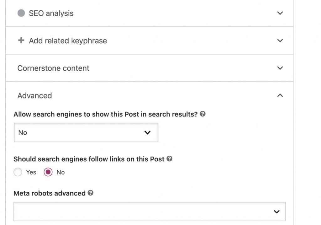 Meta robots updated settings